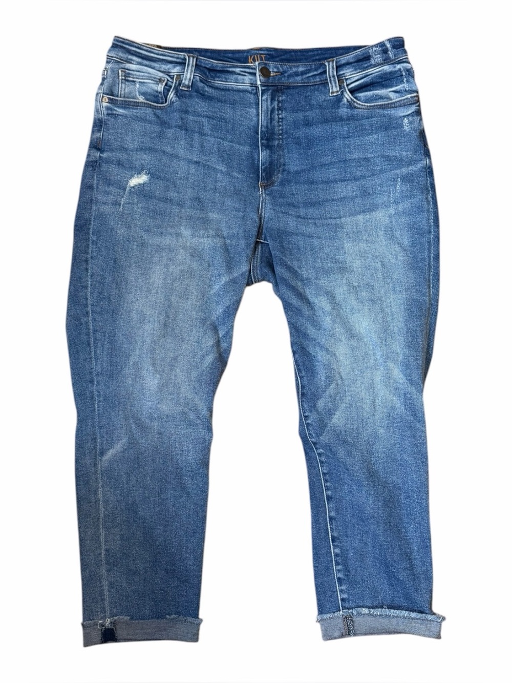 Kut From The Kloth Womens Crop Straight Leg Jeans Sz 16W Distressed 5 Pocket